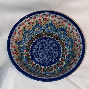 New Polish pottery Unikat 6.25” cereal or salad bowl floral.